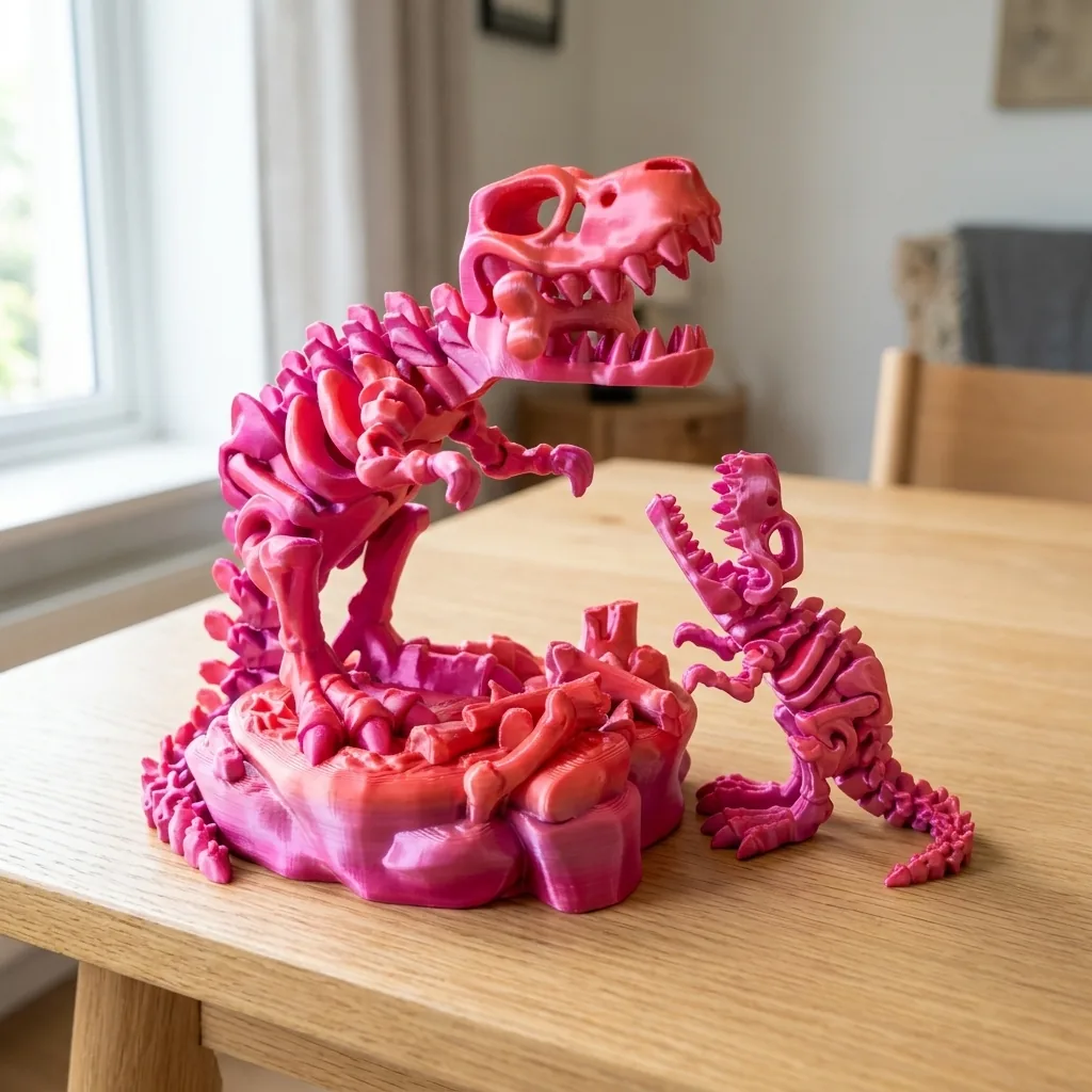 Skelet T-Rexa, roze svila